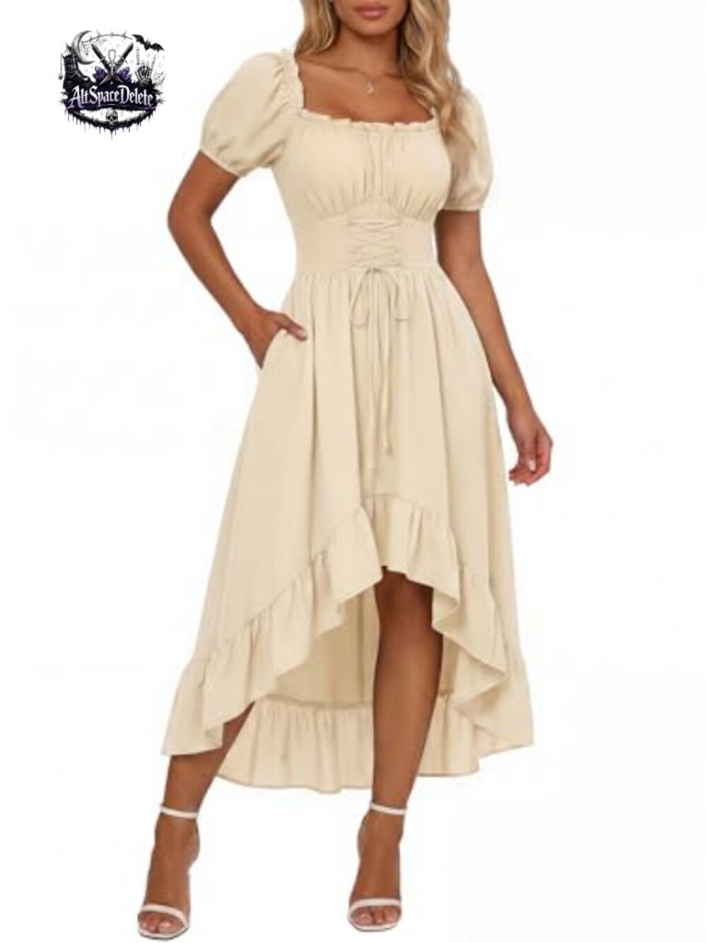 Renaissance Costume Corset Dress High Low Lace Up Smocked